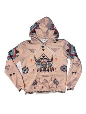 Southwestern Aztec Print Native Cow Skull Hoodie Sweatshirt Small AOP Western